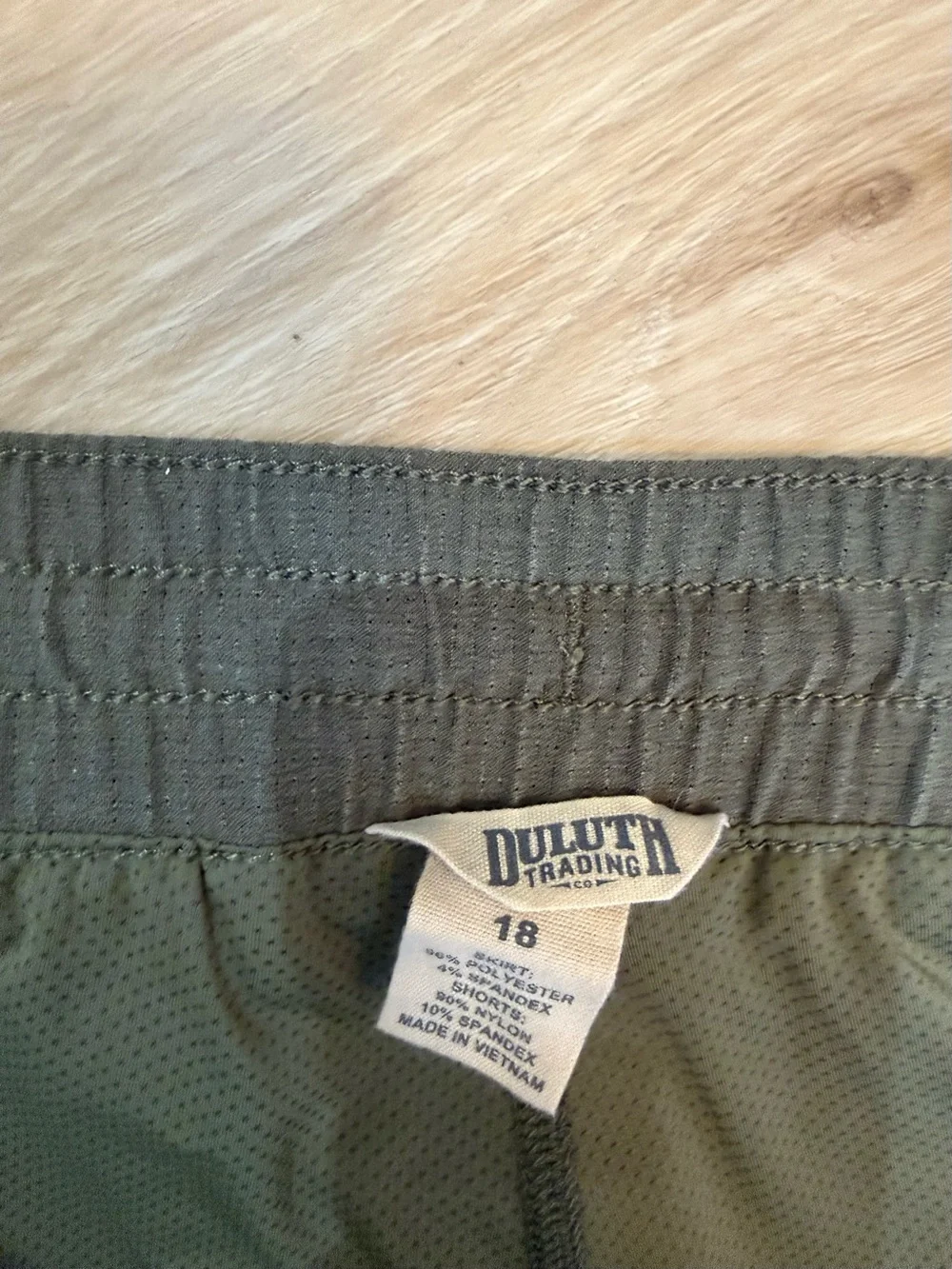 Duluth Trading Dry on the Fly Olive Green Skort Built In Shorts Size 18